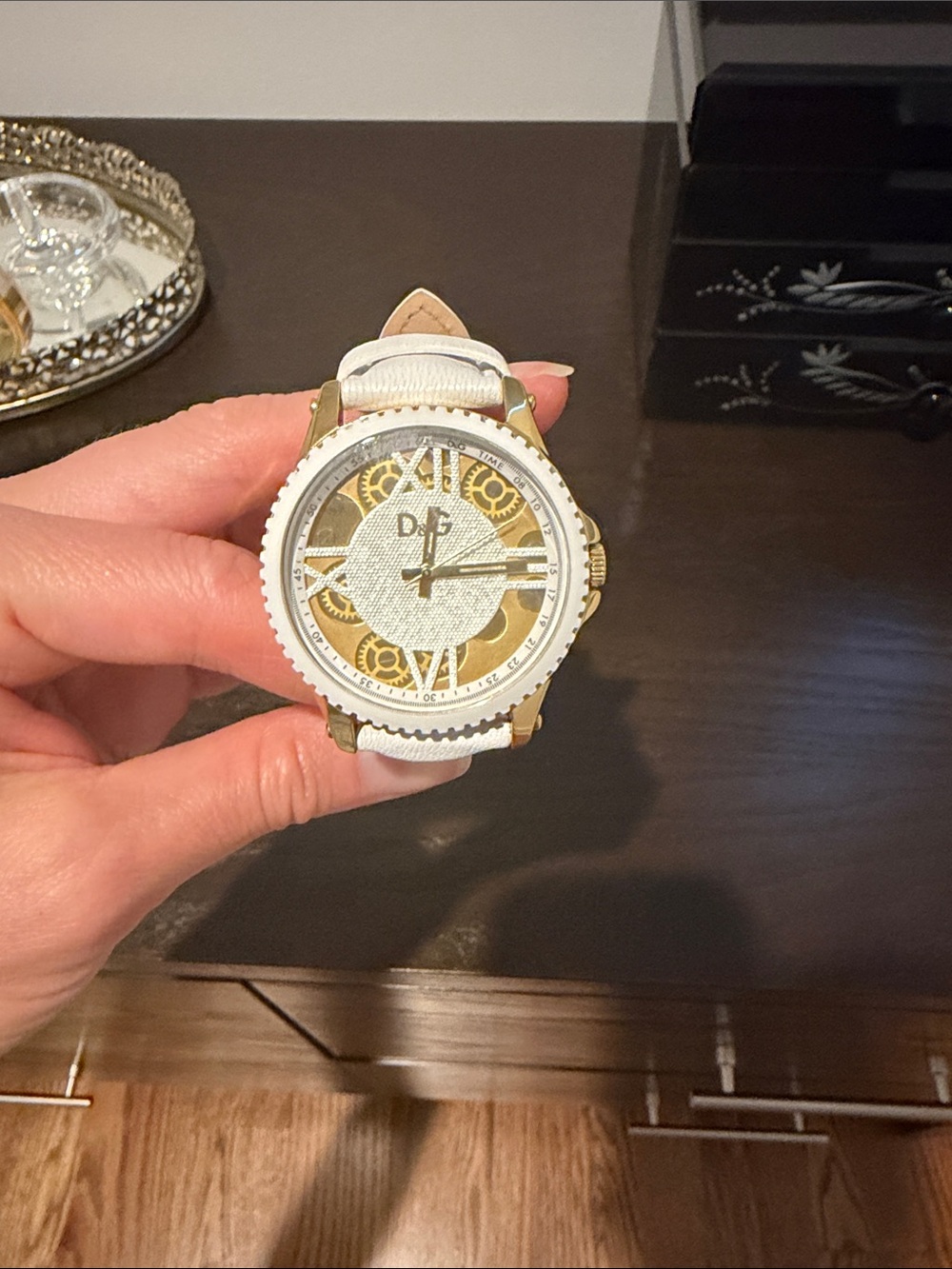 D&G White and Gold Skeleton Dial Wristwatch